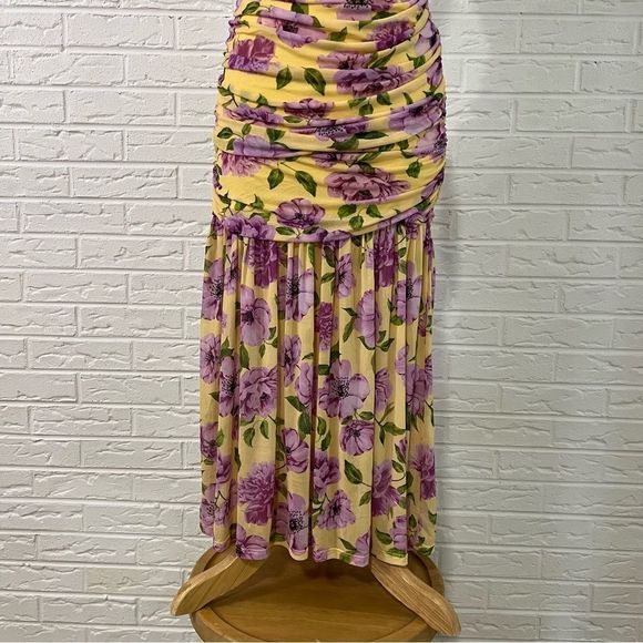 ASOS Design Mesh Ruched Bandeau Strapless Maxi Floral Dress Size 6 - Picture 11 of 14